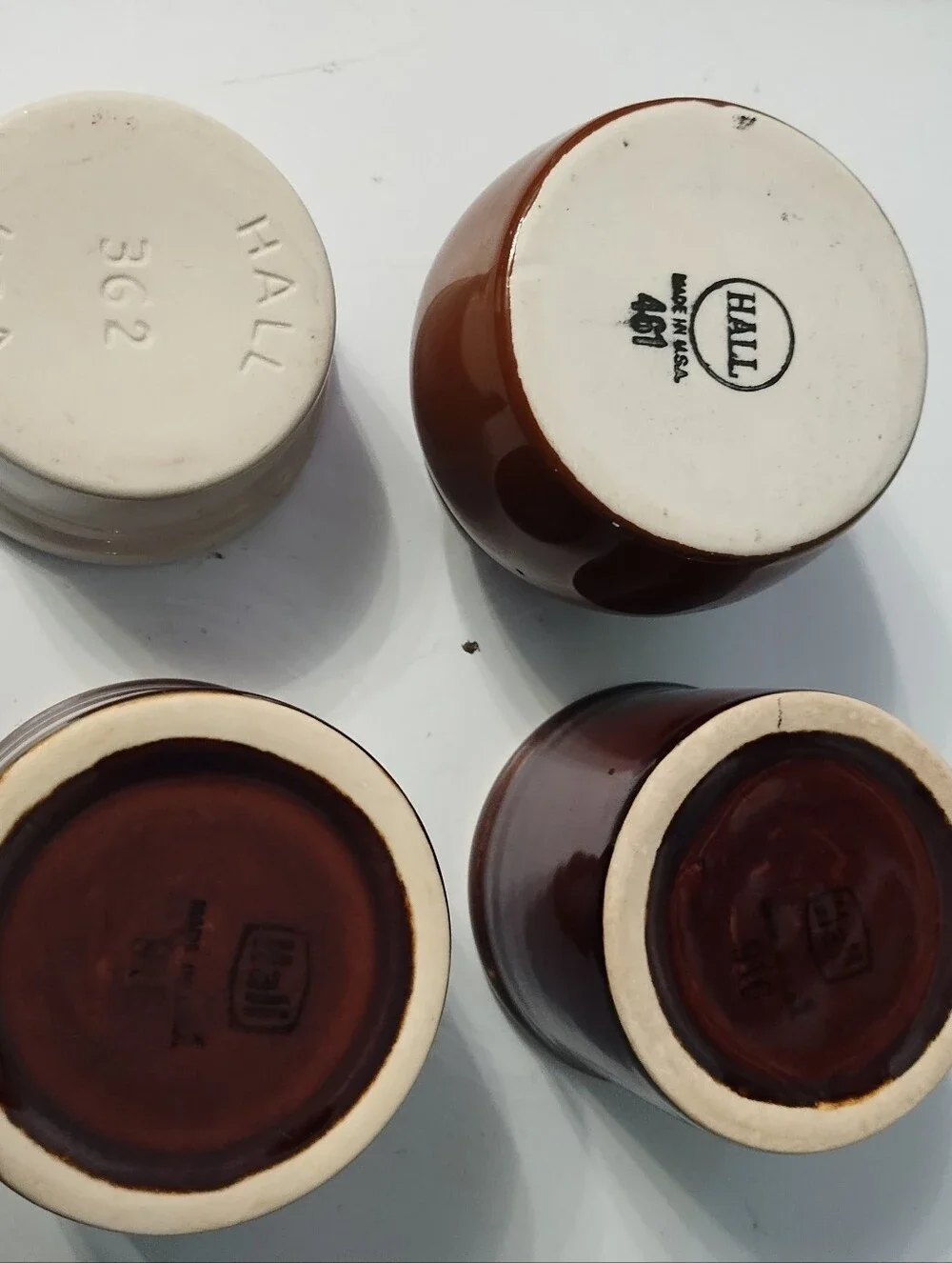 Vintage Hall China Brown and Cream Ceramic Crock, Bean Pot And Ramekin Set